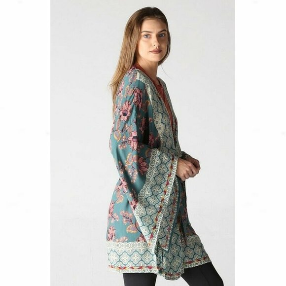 Bohemian Floral Waist-Tie Handkerchief Wrap Kimono - Picture 9 of 14